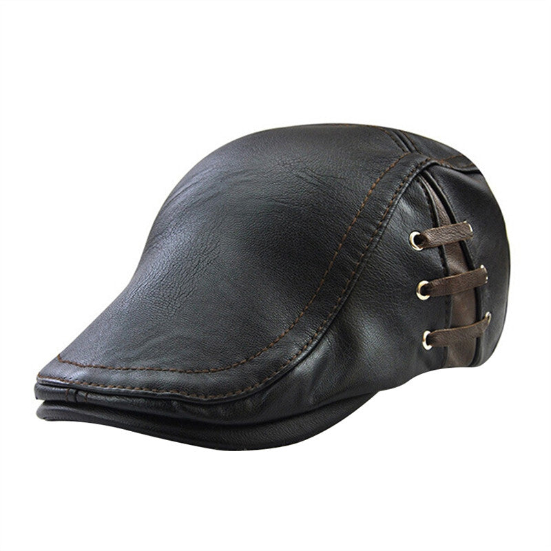 Men's Leather Flat Cap with Ear Flaps