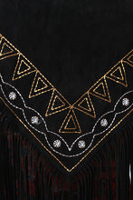 Embroidered Fringe Suede Triangle Scarf - visitors
