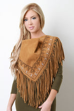 Embroidered Fringe Suede Triangle Scarf - visitors