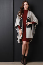 Color Block Open Front Poncho Cardigan - visitors