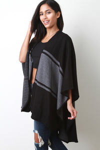 Color Block Open Front Poncho Cardigan - visitors