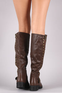 Studs And Zipper Trim Riding Knee High Boots - visitors