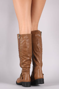 Studs And Zipper Trim Riding Knee High Boots - visitors