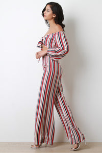 Striped Off-The-Shoulder Crop Top with Palazzo Pants - visitors
