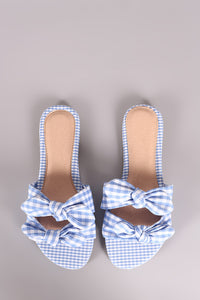 Liliana Gingham Bow Accent Double Band Slide Flat Sandal - visitors