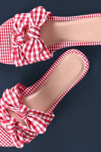 Liliana Gingham Bow Accent Double Band Slide Flat Sandal - visitors