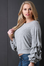 Soft Marled Knit Long Ruched Sleeves Top - visitors
