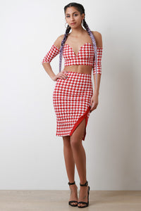 Sweetheart Bardot Houndstooth Two-Piece Dress - visitors