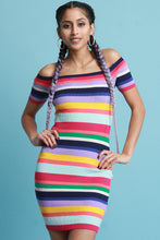 Colorful Striped Ribbed Knit Bardot Dress - visitors