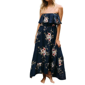 Off Shoulder women Dress 2017 Sexy Vintage Floral Printing Retro Palace Sleeveless Evening Party Maxi Dress - visitors