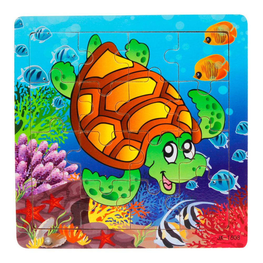 Turtle Animal Wooden Puzzle Kids toy 16 Piece Jigsaw puzzles for chidlren Educational Toys - visitors