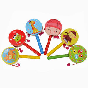 Wooden Rattle Pellet Drum Cartoon Musical Instrument Toy for Child Kids Gift Rattle-Drums Kids Toy - visitors