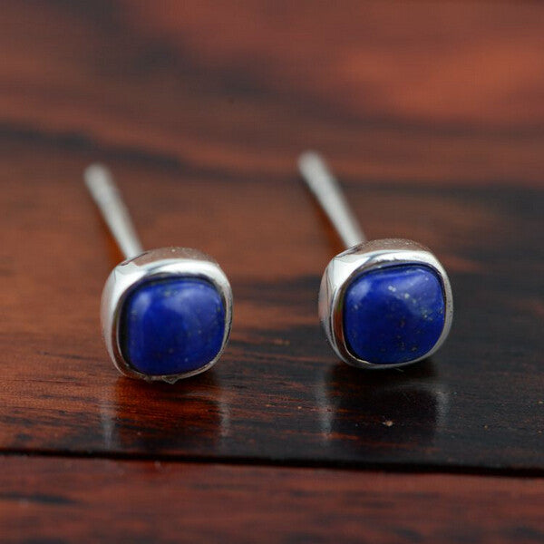 free shipping Lapis lazuli Thai silver Stud earrings 100% pure 925 Sterling Silver earring for women natural stone Jewelry WE465 - visitors