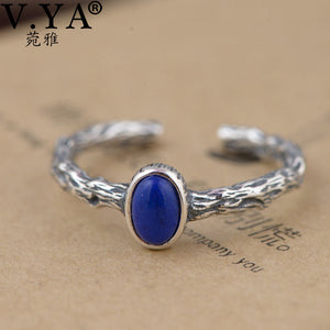 V.YA Retro Style Branches Rings Real 925 Sterling Silver Blue Color Natural Stone Finger Ring For Women Female Jewelry - visitors