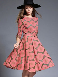 Country Elegance, Embroidery Waves Printed Dress - visitors