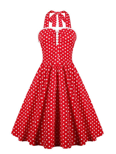 Vintage Malibu, Polka Dots Bowknot Halter Dress - visitors