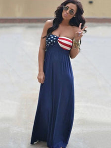 Strapless American Flag Pattern Women's Maxi Dress - visitors