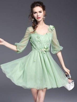 Country Elegance, Green Half Sleeve Dress - visitors