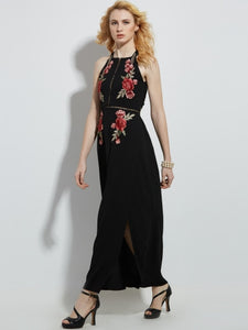 Vacation Hollow Backless Embroidery Floral Women's Maxi Dress - visitors