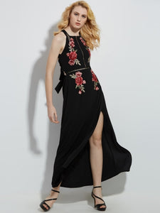 Vacation Hollow Backless Embroidery Floral Women's Maxi Dress - visitors
