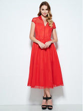 Red Lapel Rhinestone Decorated Women's Vintage Dress (Plus Size Available) - visitors