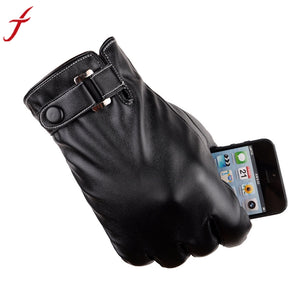 High Quality Men Winter Warm Riding Wrist Gloves Thermal Leather Screen Gloves Black Brown 24cm Out door Full Finger - visitors