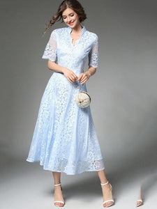 Country Elegance, Light Blue Half Sleeve Lace Dress - visitors