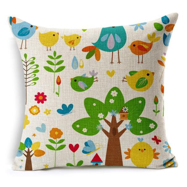 Spring Cushion Bed Car Printed Cotton Linen Sofa Vintage Pillowcovers - visitors