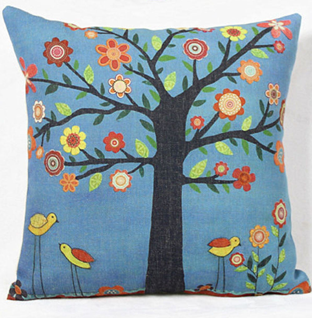 Tree Flower Floral Cotton Sofa Pillowcase Cushion Cover - visitors