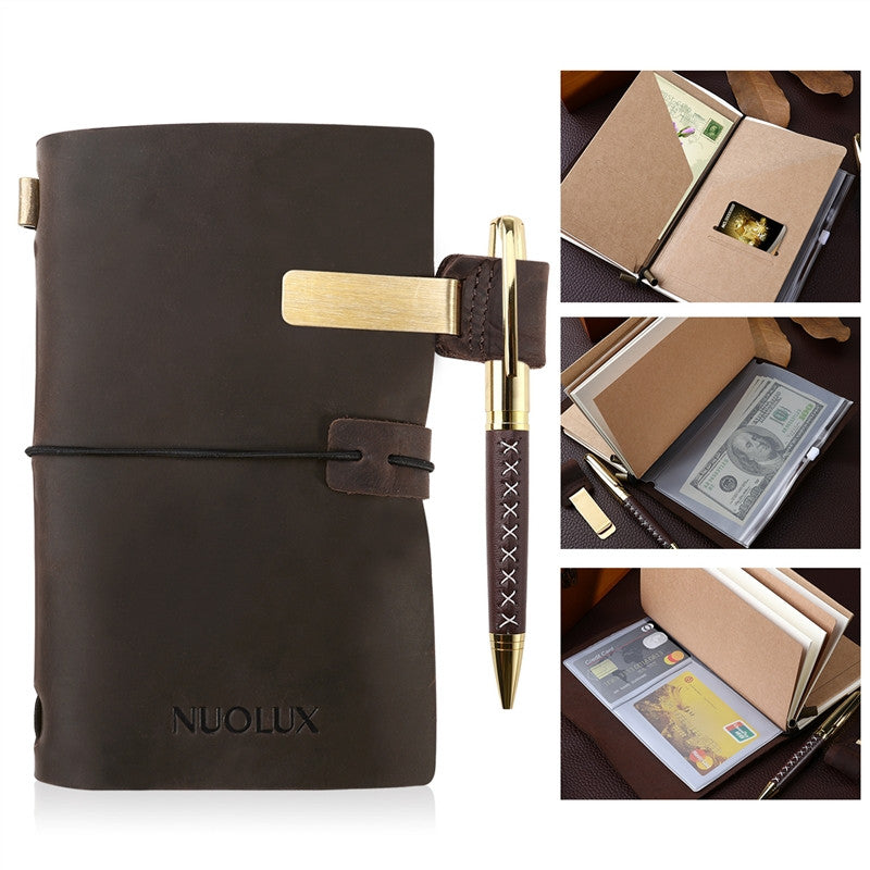 Vintage Malibu, Classic Refillable Leather Journal with Pen and Pen Holder - visitors