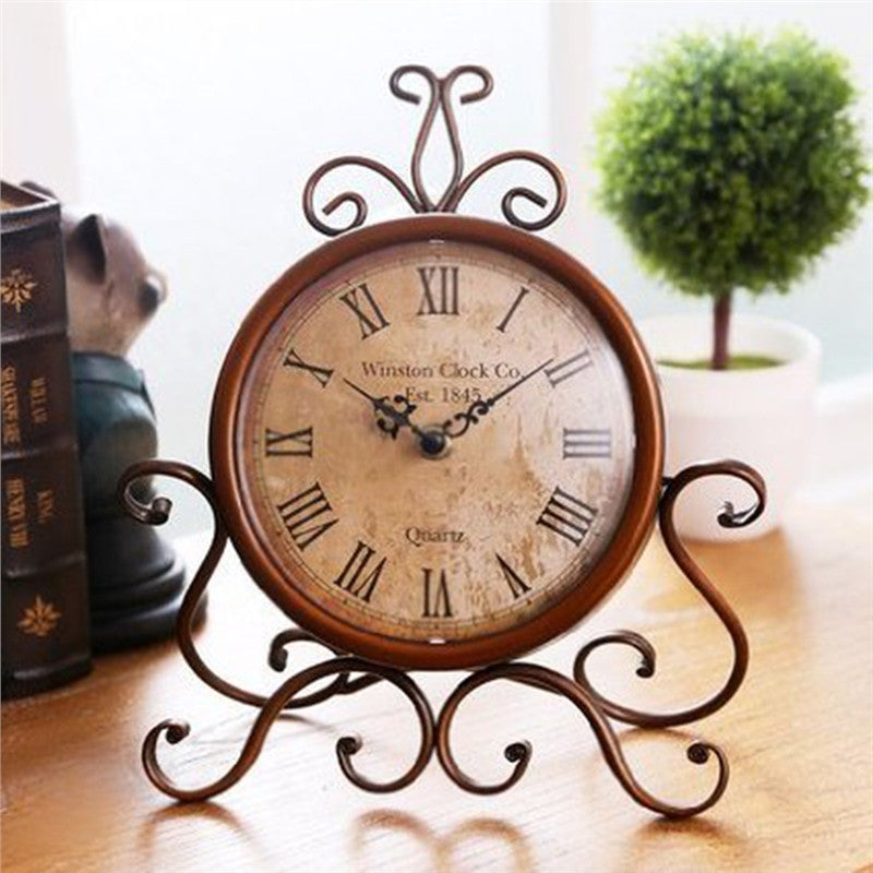 European Style Retro Antique Vintage Wrought Iron Craft Table Clock for Home Desk Cabinet Decoration - visitors