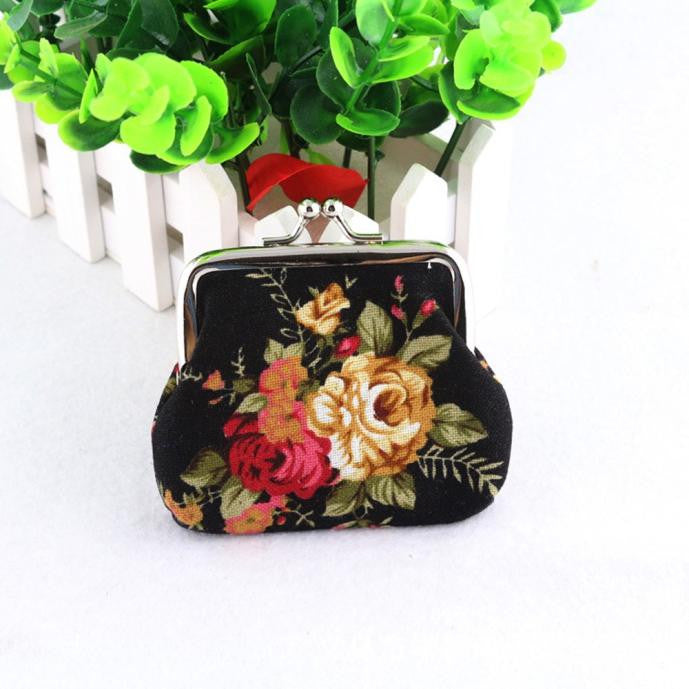 Women Lady Retro Vintage Flower Small Wallet Hasp Purse Clutch Bag - visitors