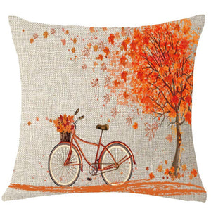 Happy Autumn Tree Maple Leaf Bicycle Pillow Cover Decorative18x18inchs - visitors