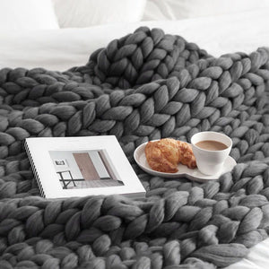 Chunky Hand Knitted Blanket  - 100x100cm/39.4x39.4in - visitors