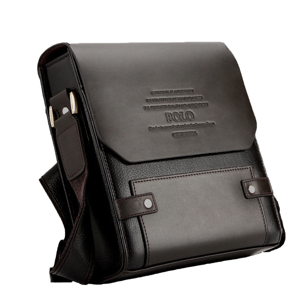 Vintage Men Shoulder Bag PU Leather Flap Top Casual Business Briefcase Crossbody Messenger Bag Coffee - visitors