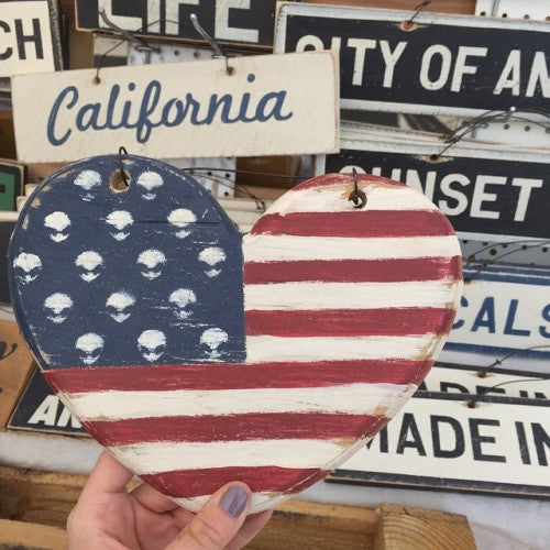 Heart Shaped American Flag Weathered Sign - visitors